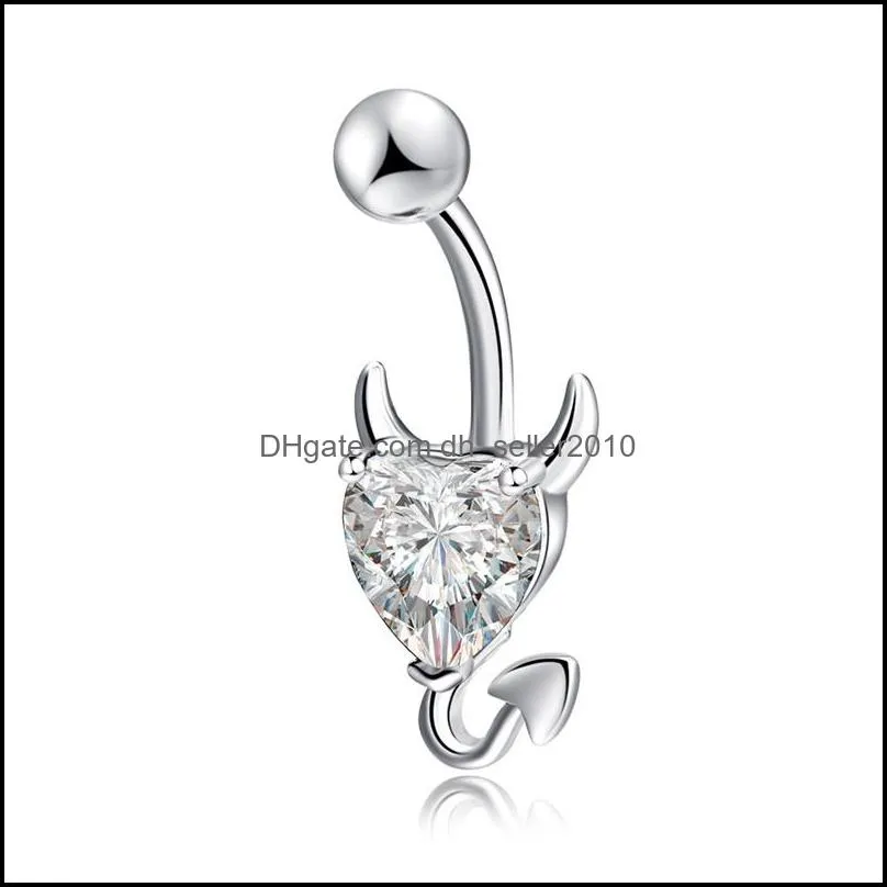 wholesale 3 colors little evil shape silver 316l stainless steel jewelry navel bars silver belly button ring navel body piercing 124