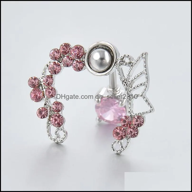 stainless steel fashion leak empty butterfly navel & bell button rings zircon puncture women body jewelry 2 5mz t2