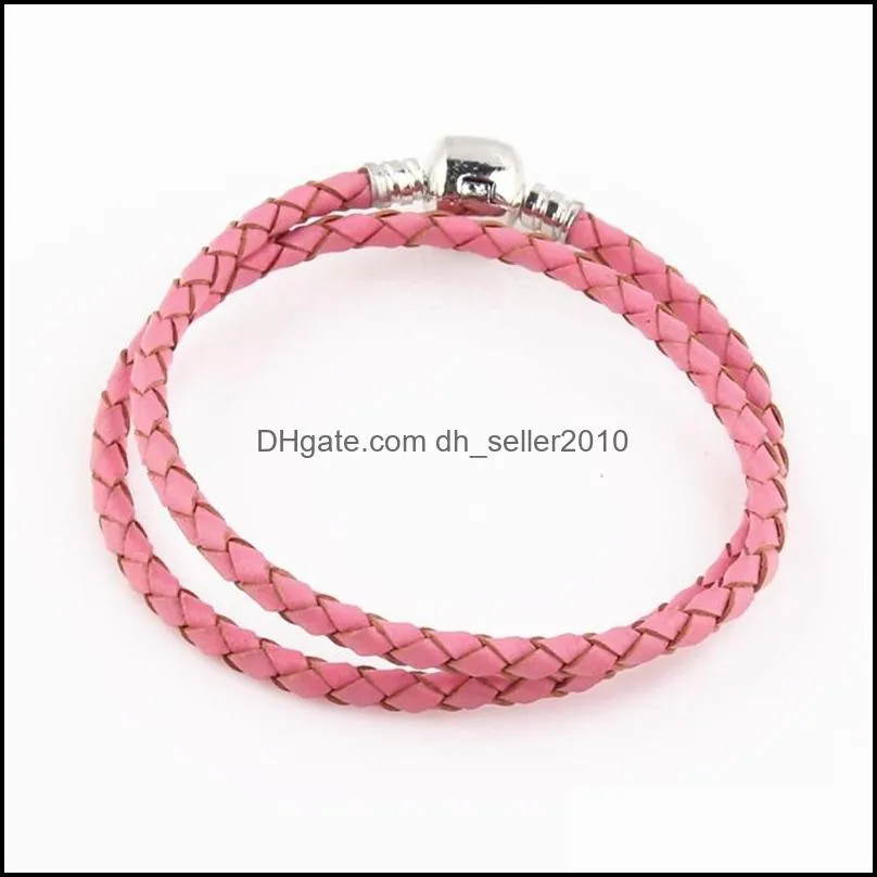 leather jewelry bracelet multi colour two ring women bracelets alloy clasp rope chain