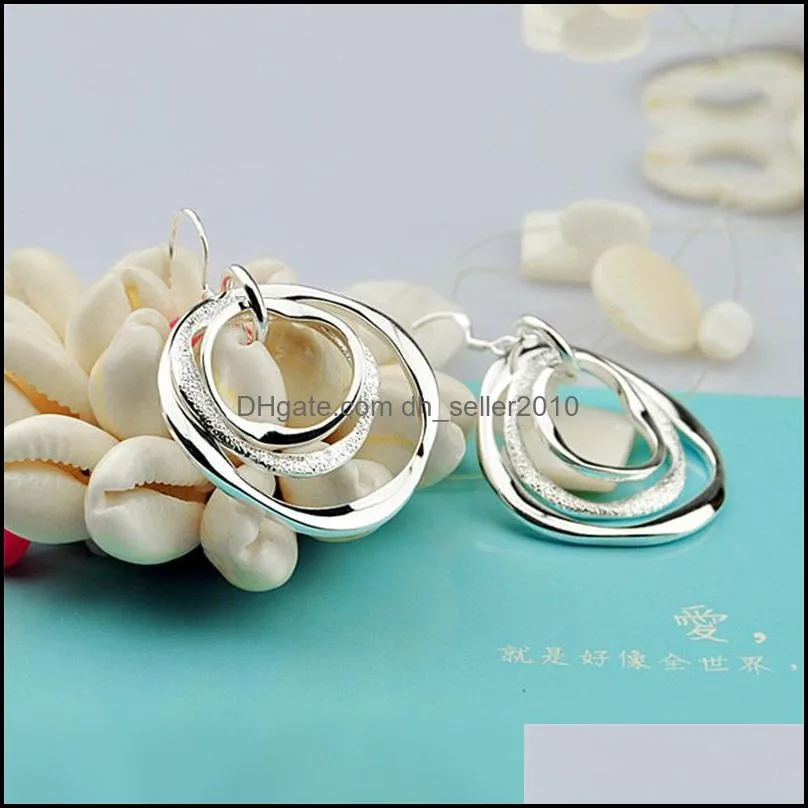 925 sterling silver three circle drop dangle earring for women lady wedding engagement party fashion jewelry 1290 t2