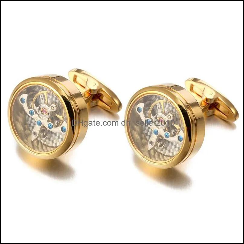 movement tourbillon cufflinks for mens wedding groom mechanical watch steampunk gear cufflinks relojes gemelos