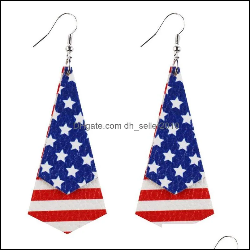 pu leather independence day dangle & chandelier earrings american printed flag pentagram water drop multilayer charm 18 styles 1285 q2