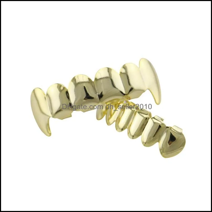 hip hop 18k gold plated vampire fangs top and bottom grillz your teeth for men women halloween clown party gifts 282 q2