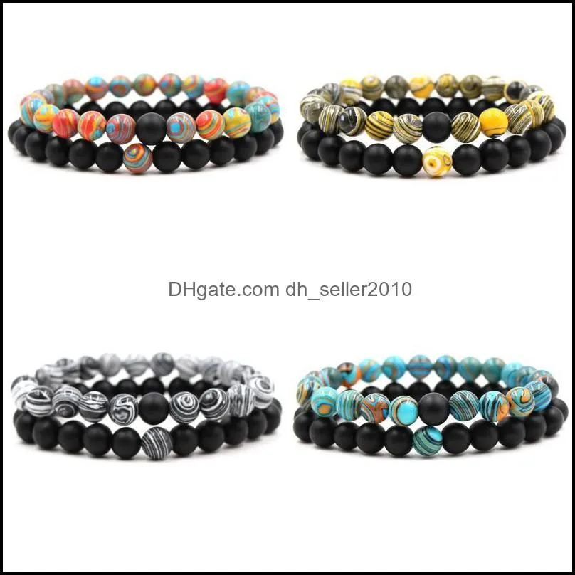 2pcs/set couple bracelet strands natural stone designer jewelry love beaded bracelets malachite stretch bangles pulsera 998 b3