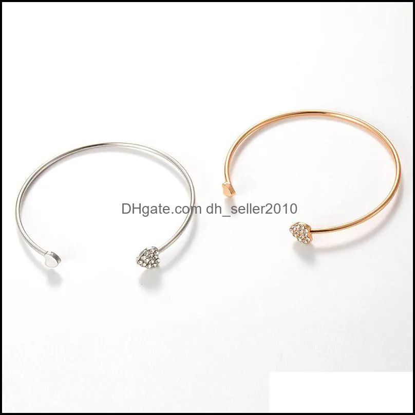 love heart shaped cuff bracelet jewelry rhinestone crystal alloy plated gold and silver female bracelets fashion ornaments 0 68jy j2b