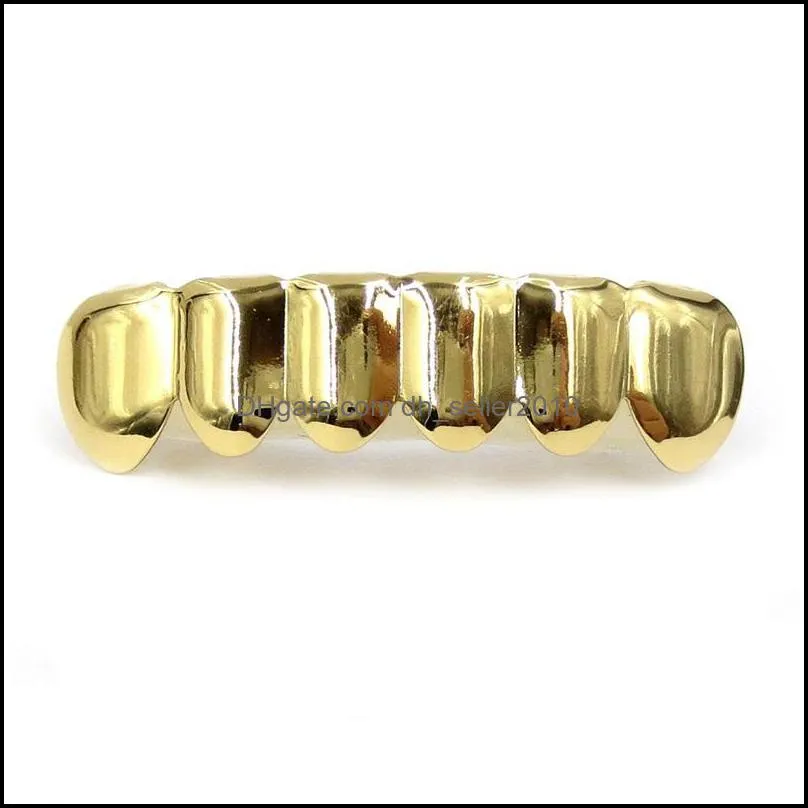 18k gold plated environmental copper teeth braces hip hop grillz dental mouth fang grills up bottom tooth cap party rapper jewelry 21