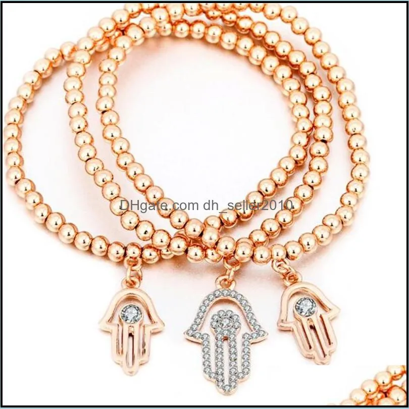 plated gold bead palm bracelet inlay crystal men women fashion chain lovers charm bracelets three piece suit 10pj j2b