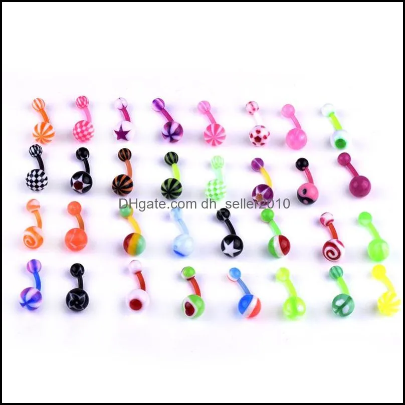 acrylic navel ring colorful mixed loading piercing umbilical nail body jewelry women lady rainbow navelbutton 0 2ll m2