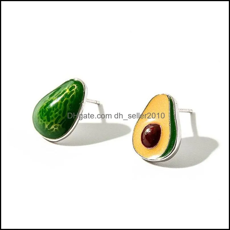 creative avocado handmade epoxy 925 sterling silver jewelry personality cute green fruit stud earrings