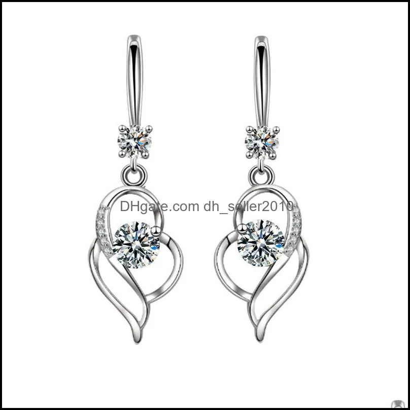 925 sterling silver new women`s fashion jewelry earrings blue crystal zircon heart-shaped hollow long tassel hook earrings 799 z2