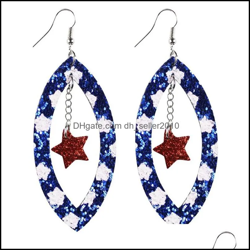 pu leather independence day dangle & chandelier earrings american printed flag pentagram water drop multilayer charm 18 styles 1285 q2