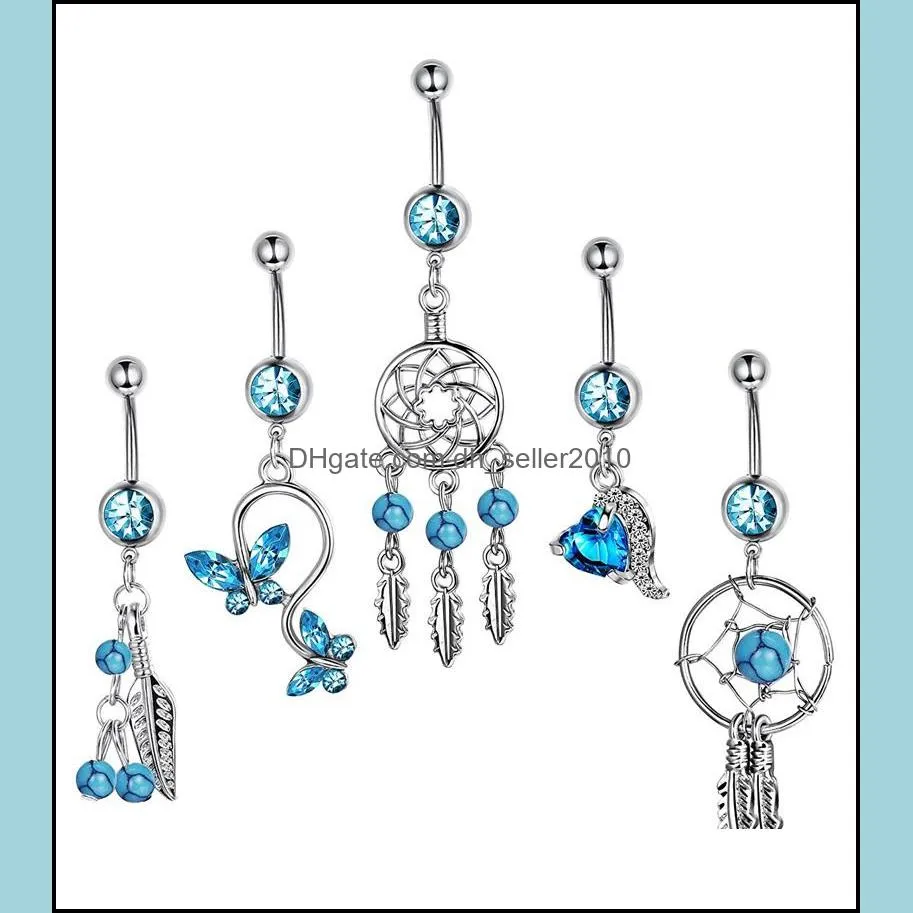 blue series belly ring jewellery men women fashion zircon navel nail alloy five piece set new pattern 13 5ll j2