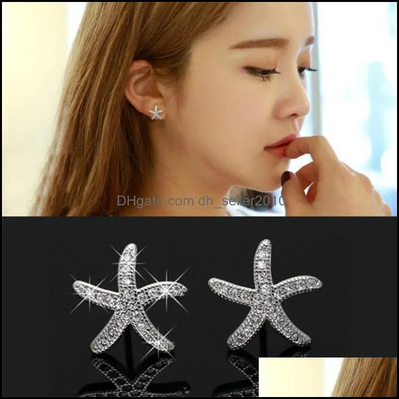 new fashion anti-allergic 925 sterling silver jewelry micro-embedded crystal starfish personality exquisite earrings