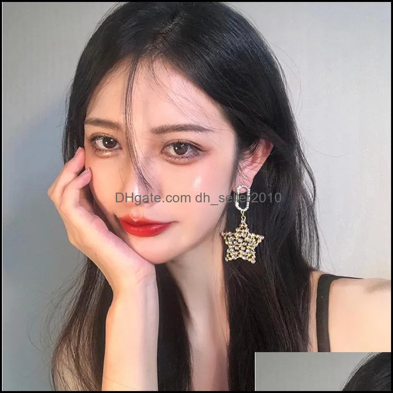 dangle chandelier exquisite rhinestone pentagram women`s earrings trend fashion simple women jewelry vintage personality stud 3610