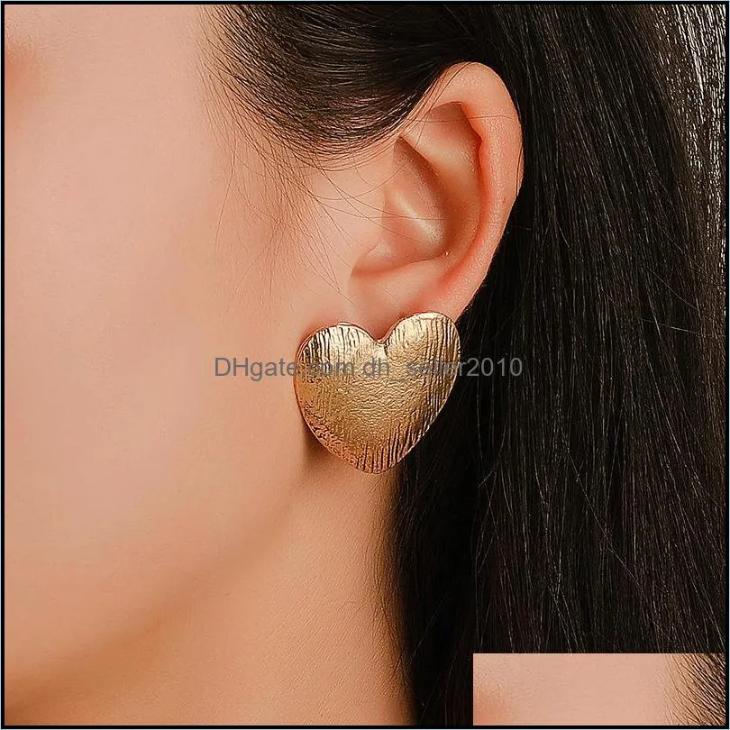 fashion lady`s chic metal earrings rose gold heart stud earrings for women 474 b3