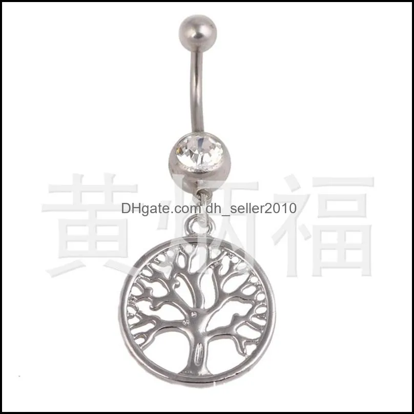 bell rings fashion belly button ring stainless steel barbell dangle tree of live charms navel body piercing jewelry drop delivery 2682