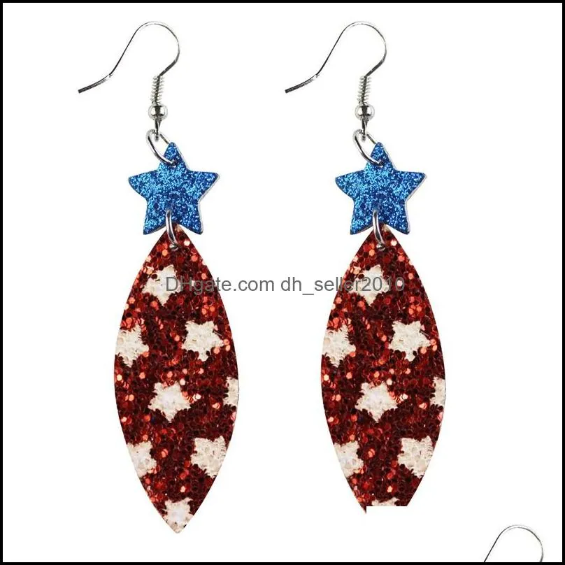 pu leather independence day dangle & chandelier earrings american printed flag pentagram water drop multilayer charm 18 styles 1285 q2