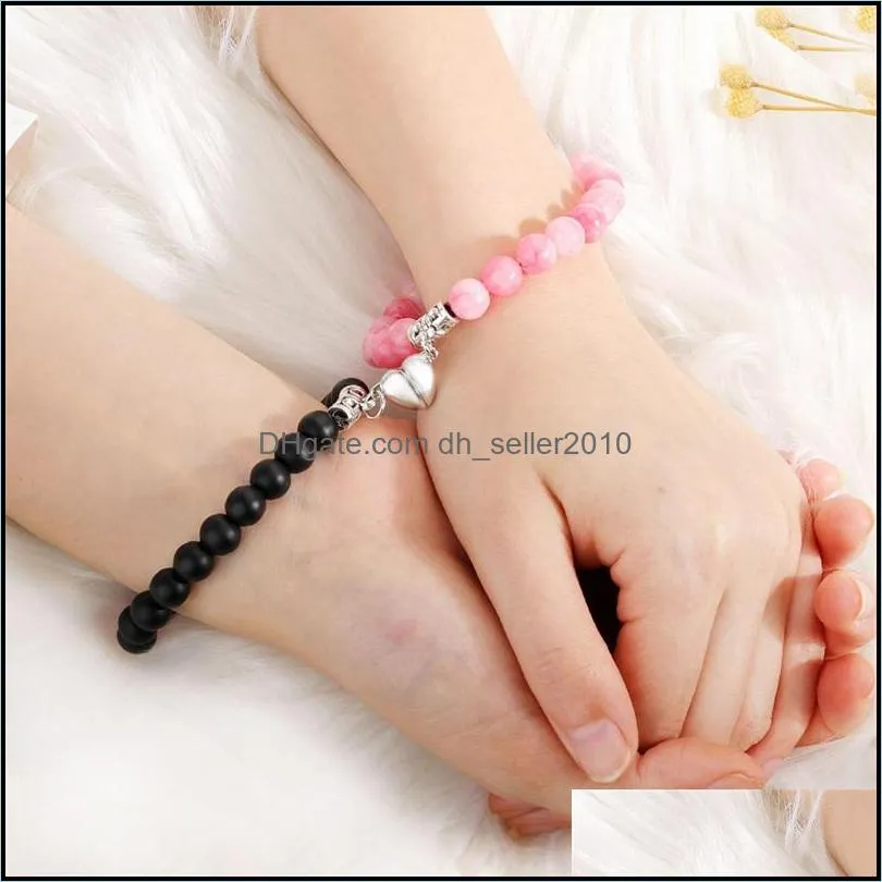 2pcs/set magnetic distance bead bracelet couple minimalist heart lovers matching friendship bracelets for women 2934 q2