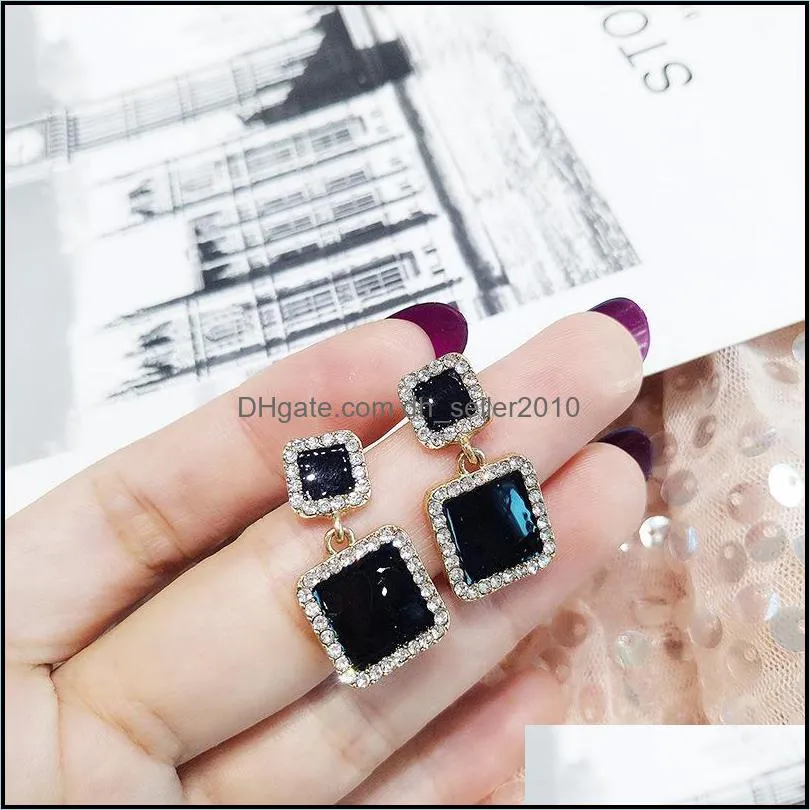 black square geometric dangle drop earrings for women crystal rhinestone statement wedding earring party stud jewelry 1079 b3