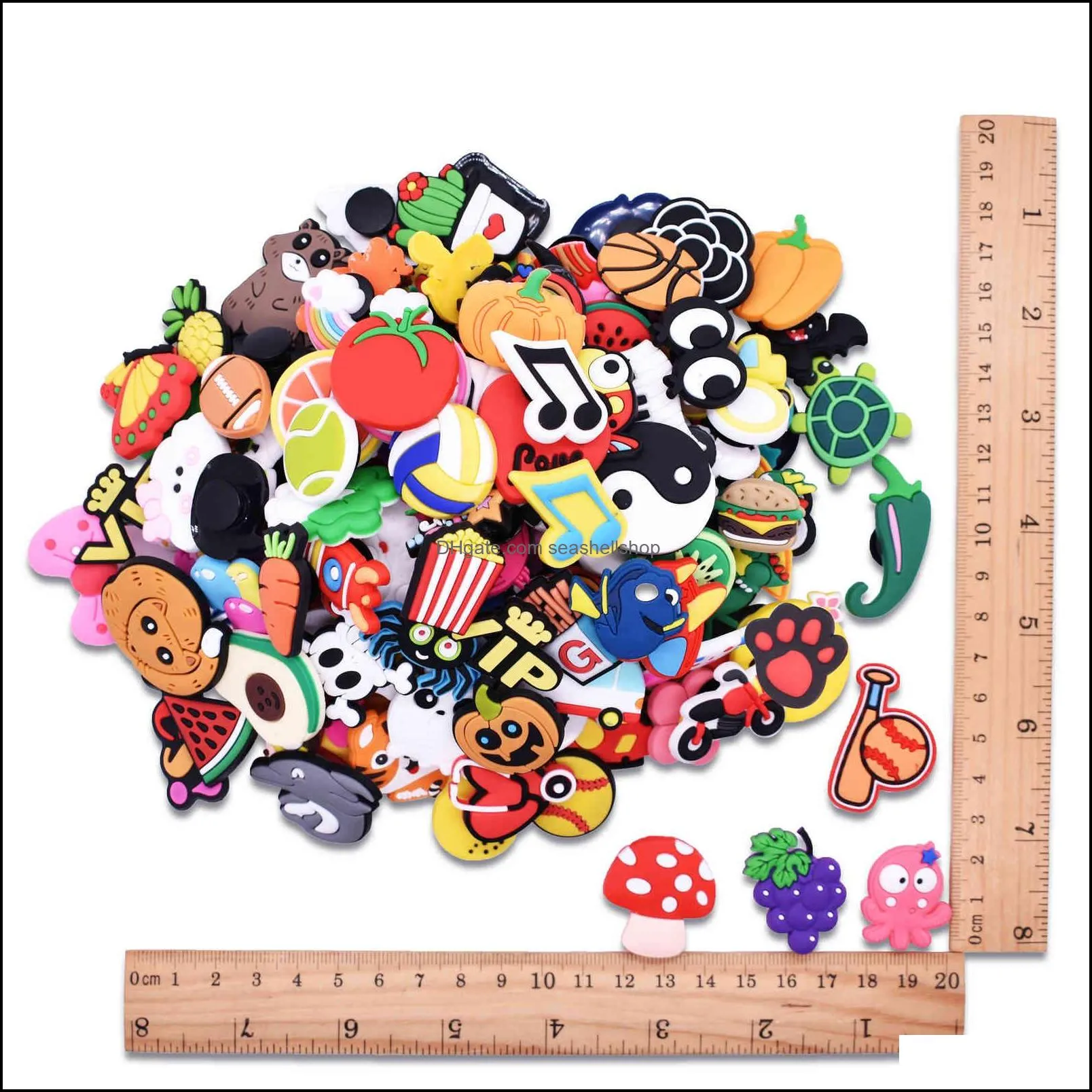 100pcs whole mix cartoon shoes charms silicone soft animal cat rabbit hole slipper accessories for kids gifts croc