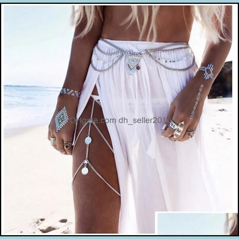 body chain jewelry fashion women vintage summer gold/silver plated sequins tassel multilayer chains belly chain wholesale 1025 q2