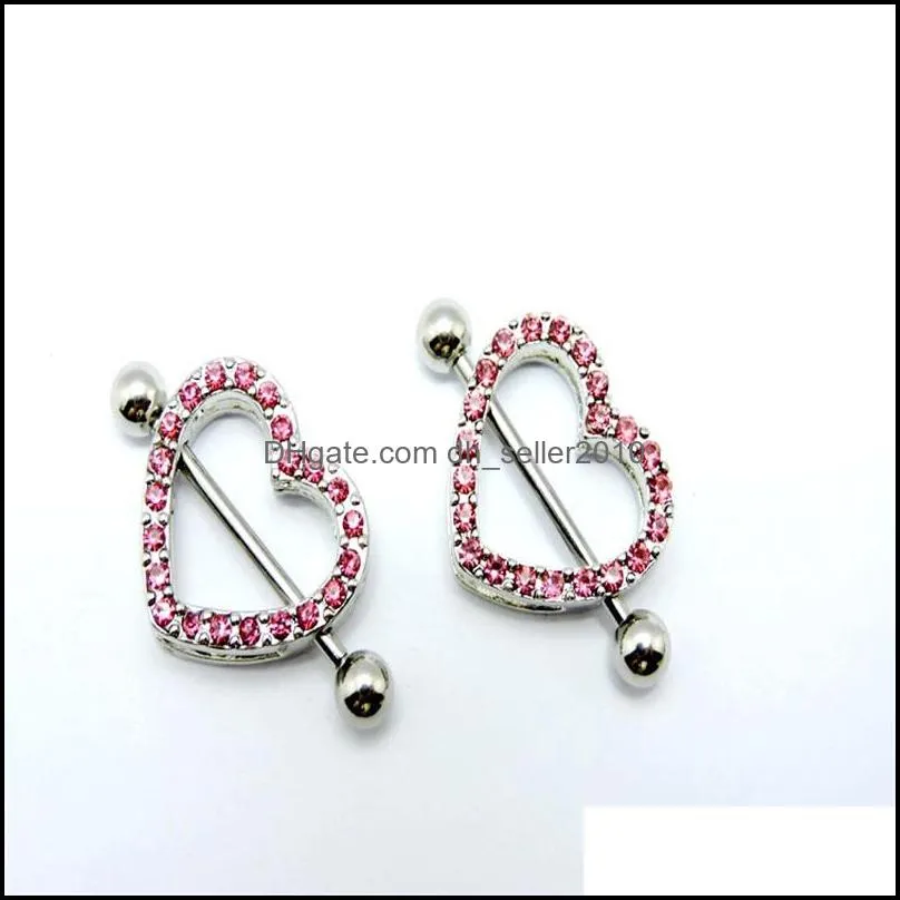 5 colors nice stone heart style nipple ring piercing jewelry 20 pcs pink color stone drop piercing body jewelry