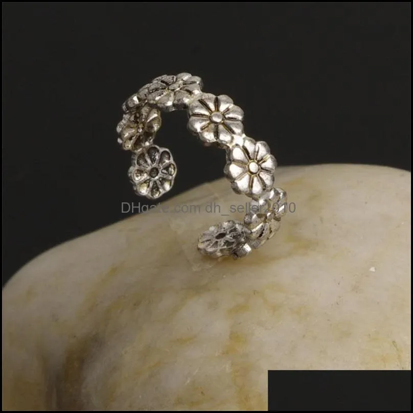 rings vintage small daisy flower joints beach retro carved adjustable toe ring foot women jewelry 1255 q2