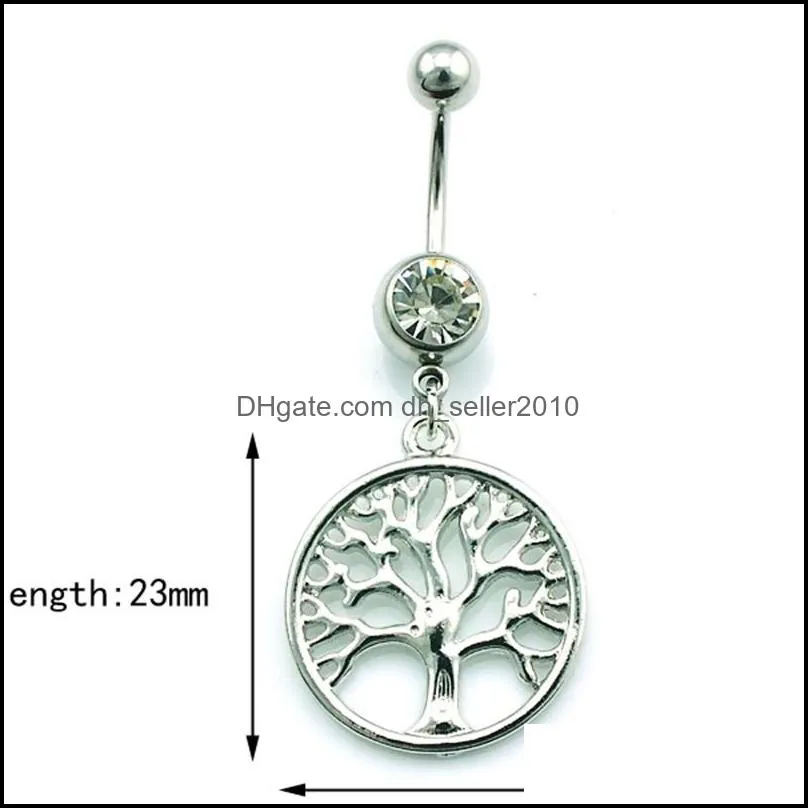 bell rings fashion belly button ring stainless steel barbell dangle tree of live charms navel body piercing jewelry drop delivery 2682