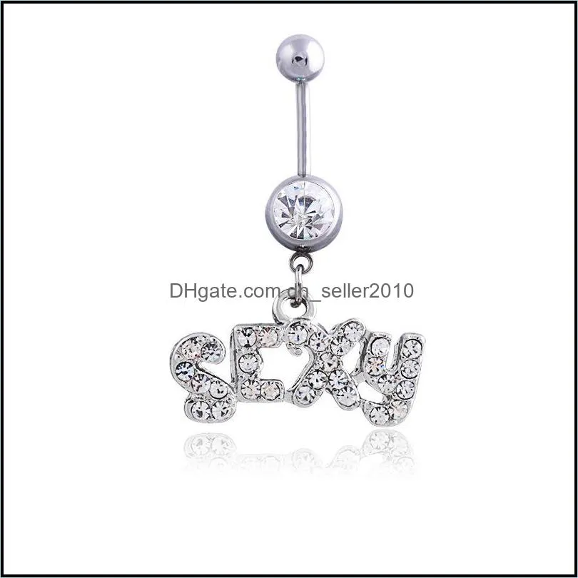 sexy navel button fashion puncture letter inlay jewelry bellyring nail women rhinestone crystal personality shiny pendants body 2 8ll