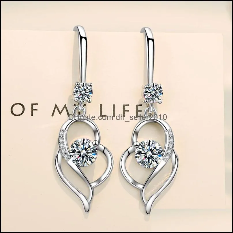 925 sterling silver new women`s fashion jewelry earrings blue crystal zircon heart-shaped hollow long tassel hook earrings 799 z2