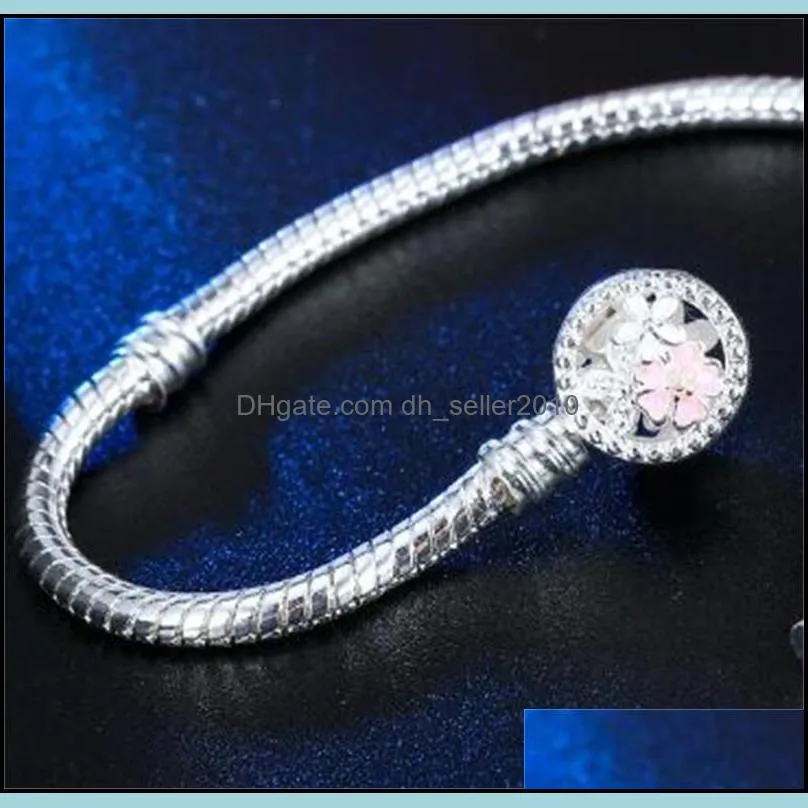 1pcs flower silver plated bracelets snake chain fit charm beads for  bangle bracelet women girl gifts br010 38 u2