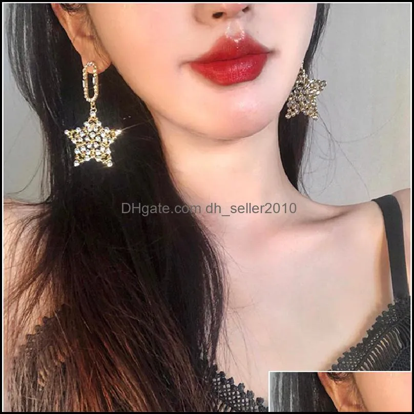 dangle chandelier exquisite rhinestone pentagram women`s earrings trend fashion simple women jewelry vintage personality stud 3610