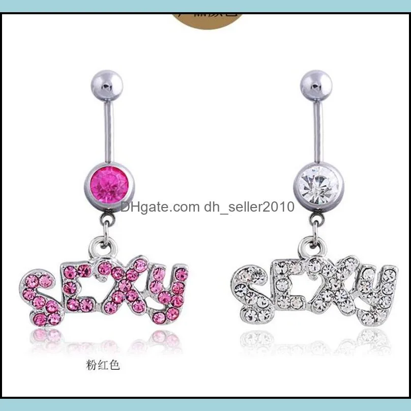 sexy navel button fashion puncture letter inlay jewelry bellyring nail women rhinestone crystal personality shiny pendants body 2 8ll