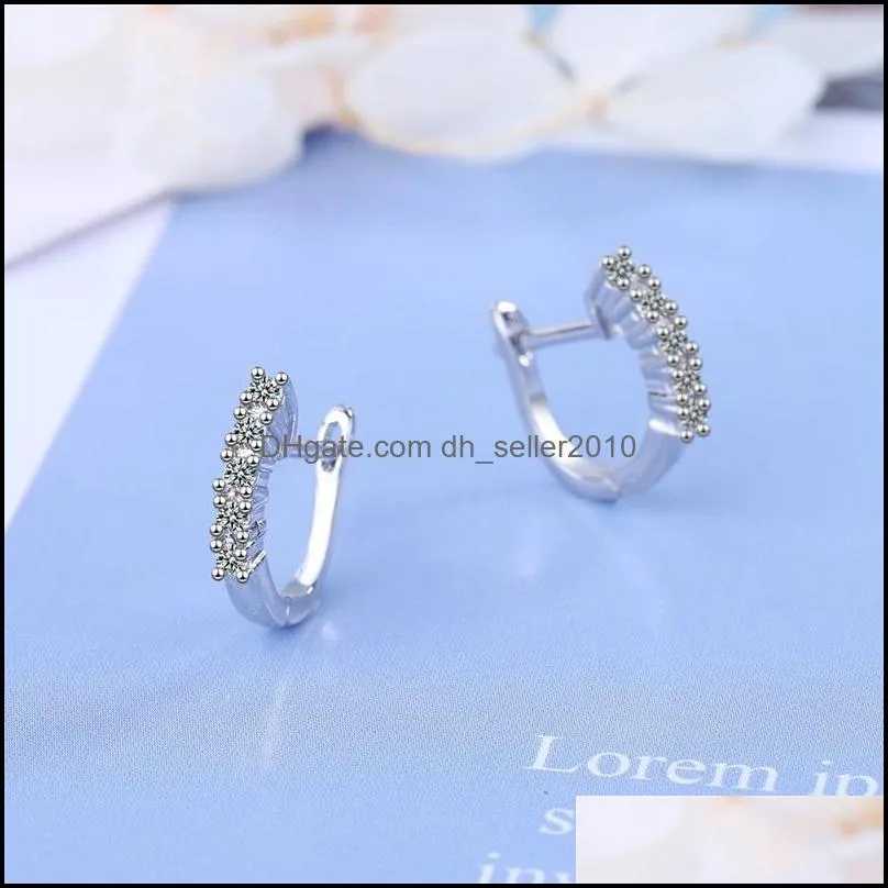 925 sterling silver new women fashion jewelry crystal zircon earrings retro simple hollow earrings