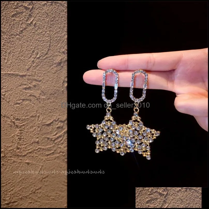 dangle chandelier exquisite rhinestone pentagram women`s earrings trend fashion simple women jewelry vintage personality stud 3610