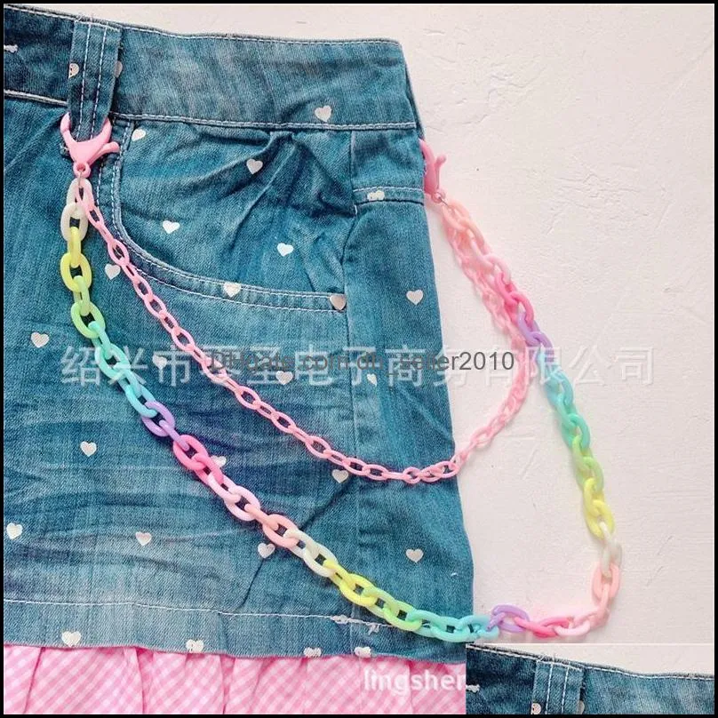 pinkycolor double deck jeans chain retro spring color gradual change resin trouser chains street fashion belt 5 99ls b3