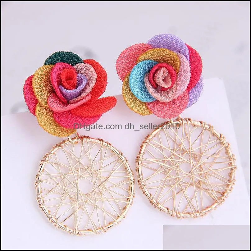 Fabric Art Statement Earrings Circle Metal Twine Korean Eardrop Alloy Fashion Ear Pendants Women Jewelry Accessories 2 9wya N2