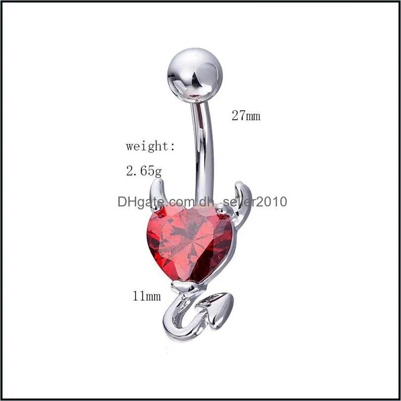 wholesale 3 colors little evil shape silver 316l stainless steel jewelry navel bars silver belly button ring navel body piercing 124