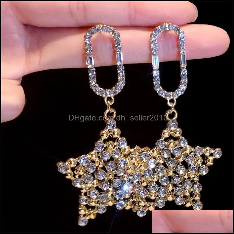 dangle chandelier exquisite rhinestone pentagram women`s earrings trend fashion simple women jewelry vintage personality stud 3610