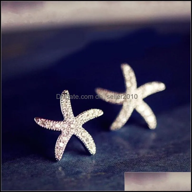 new fashion anti-allergic 925 sterling silver jewelry micro-embedded crystal starfish personality exquisite earrings