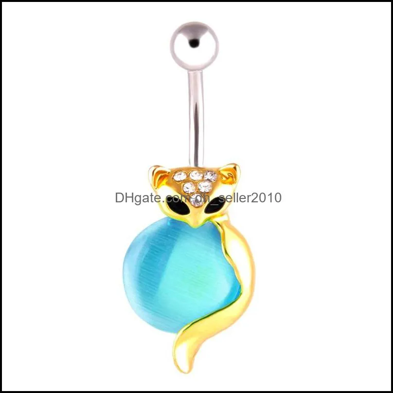 luxtury cubic zirconia fox head navel piercing belly button rings ear nail shamblla body jewelry 579 z2