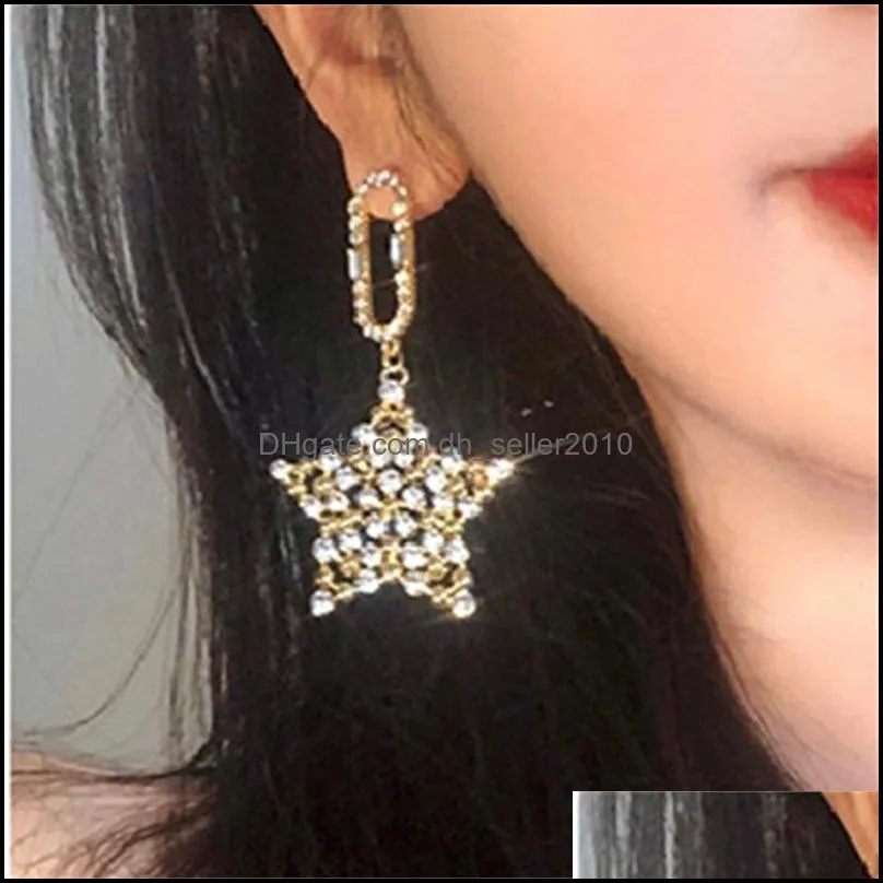 dangle chandelier exquisite rhinestone pentagram women`s earrings trend fashion simple women jewelry vintage personality stud 3610