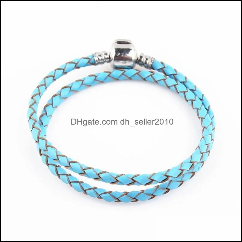 leather jewelry bracelet multi colour two ring women bracelets alloy clasp rope chain