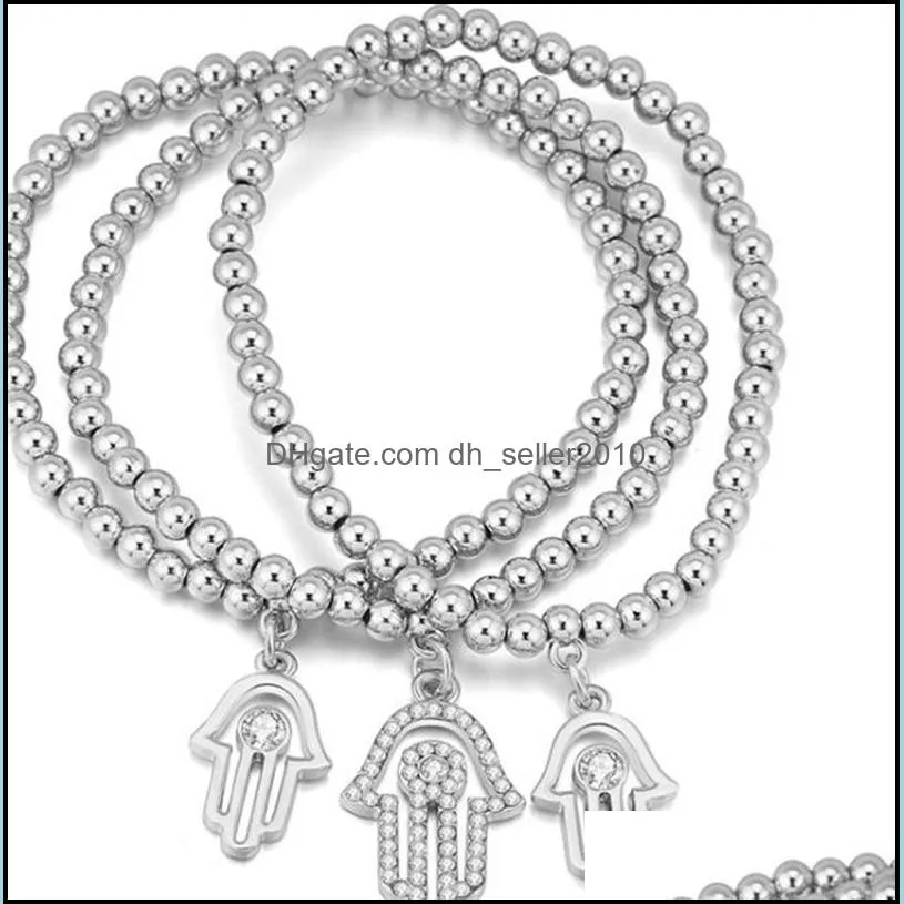 plated gold bead palm bracelet inlay crystal men women fashion chain lovers charm bracelets three piece suit 10pj j2b