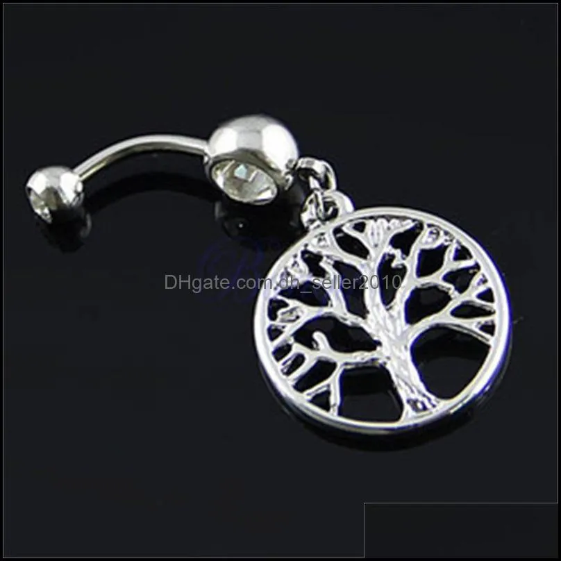 bell rings fashion belly button ring stainless steel barbell dangle tree of live charms navel body piercing jewelry drop delivery 2682