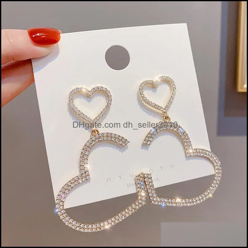 crystal rhinestone heart tassel earrings dangle & chandelier fashion hollow for women wedding party brincos fantaisie femme drop 3652