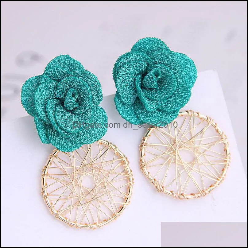 Fabric Art Statement Earrings Circle Metal Twine Korean Eardrop Alloy Fashion Ear Pendants Women Jewelry Accessories 2 9wya N2