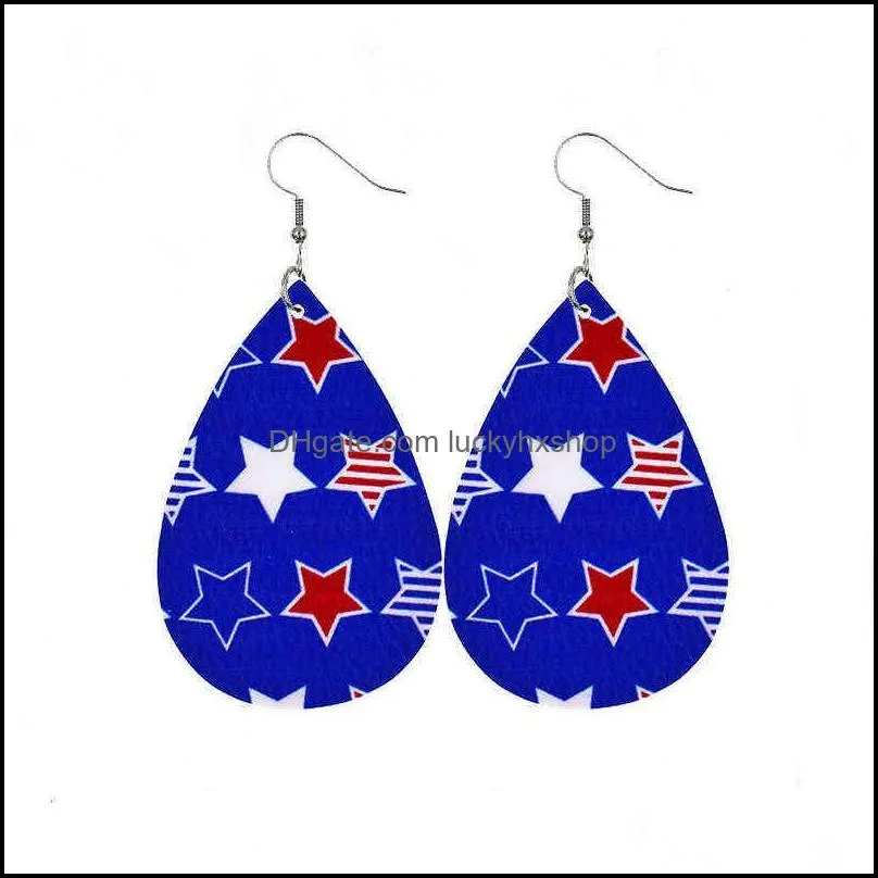 Charm 2021 independence day series leather Earrings American flag star PU batch