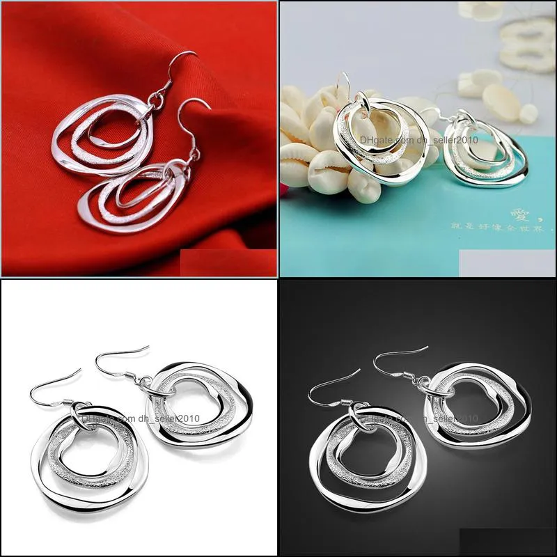 925 sterling silver three circle drop dangle earring for women lady wedding engagement party fashion jewelry 1290 t2