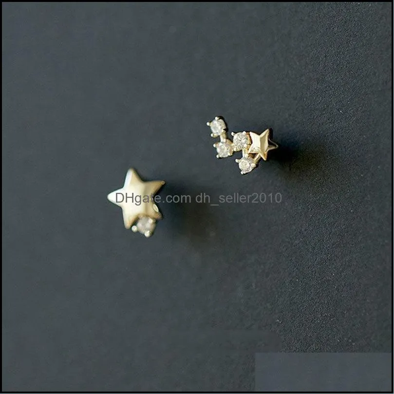 silver japanese asymmetric star stud earrings women modern simple student party 14k gold jewelry 686 z2